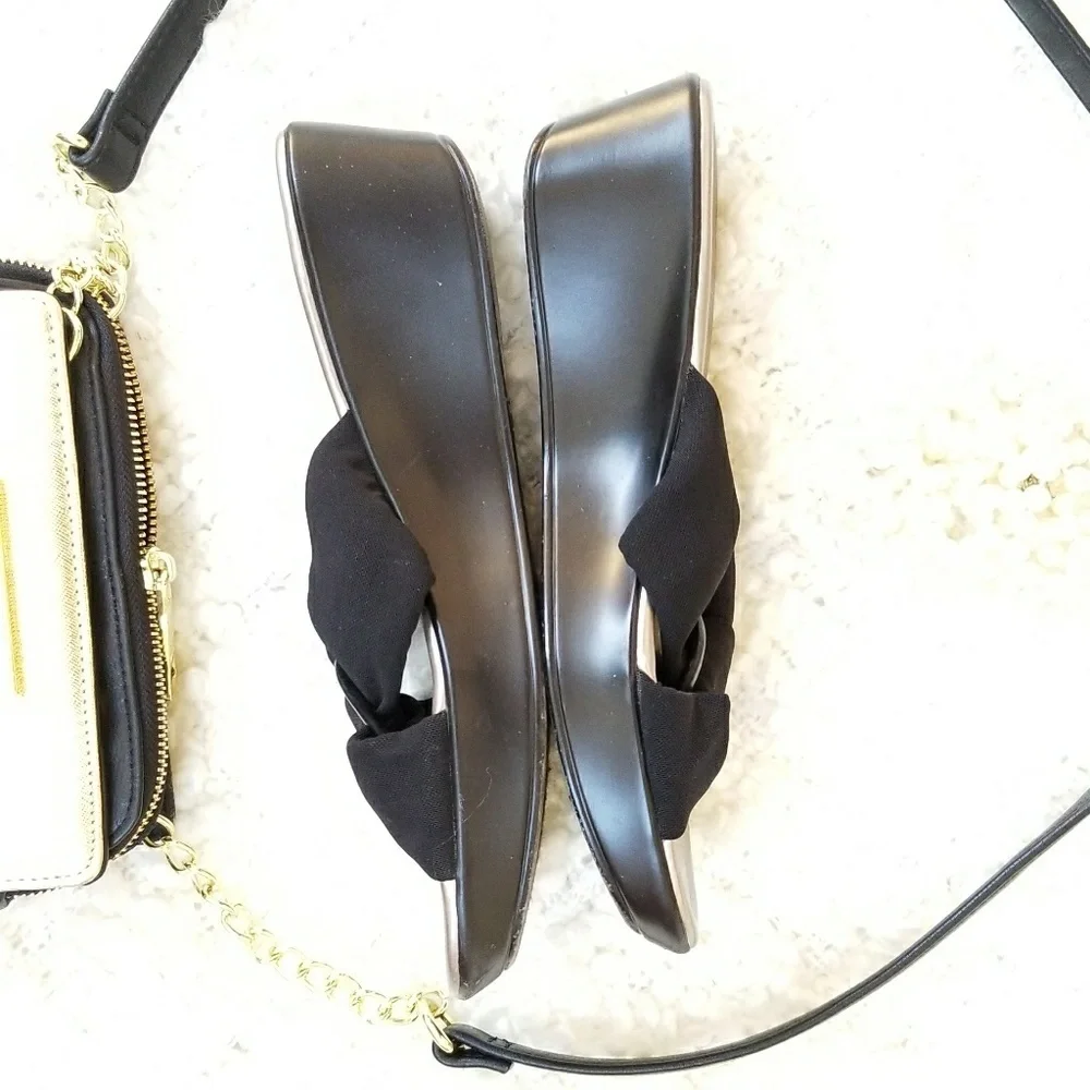 St John's Bay Black Wedge criss cross sandals